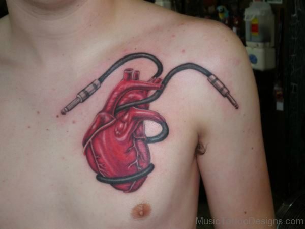 Incredible Music Heart Tattoo On Shoulder