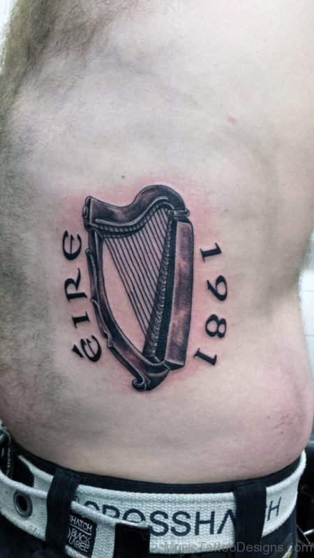 Irish Harp Tattoo On Rib