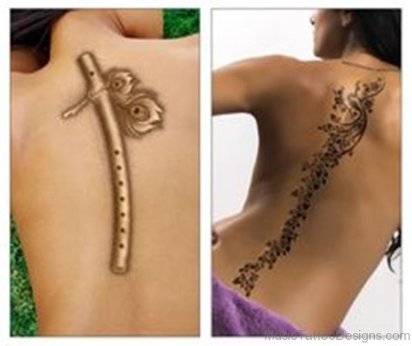 Lord Krishna Flute Tattoo On Back