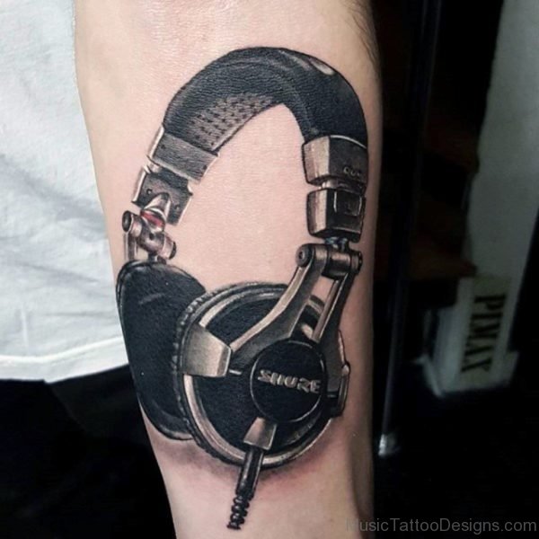 Mens 3D Black Headphone Music Tattoo