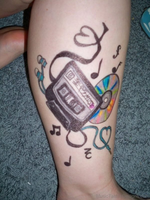 Music Note And Cassette Tattoo