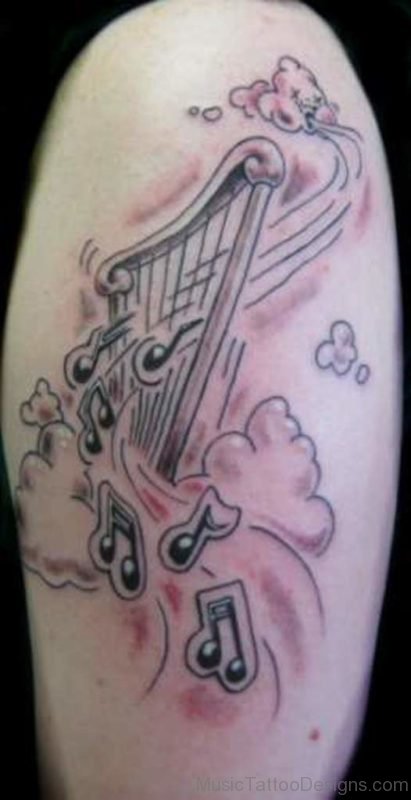 Music Note And Harp Tattoo