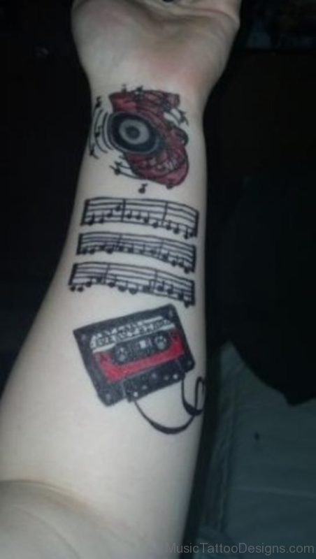 Music Symbol And Cassette Tattoo