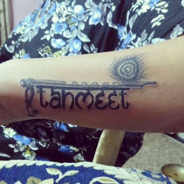 Name With Flute Tattoo