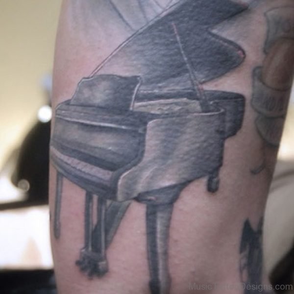 Nice Black Ink Grand Piano Tattoo