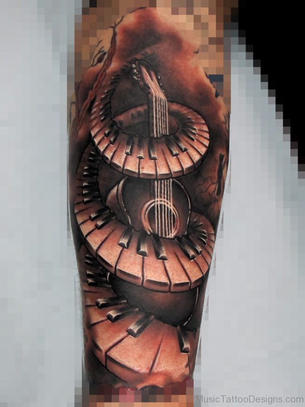 Nice Piano Tattoo Design On Arm