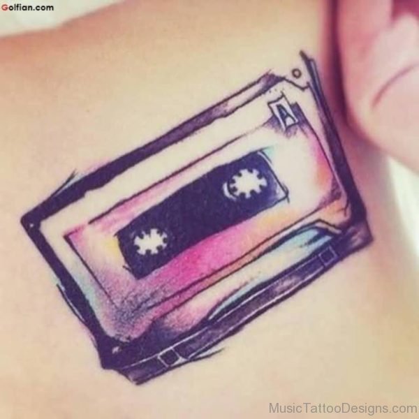 Old Vintage Cassette Tape Tattoo Design For Girls