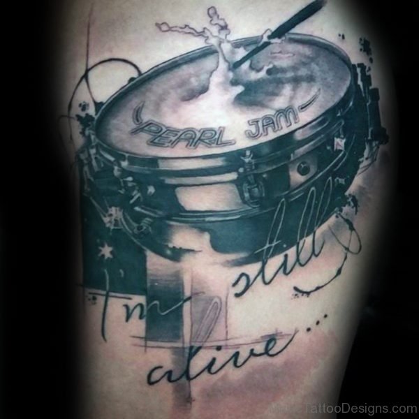 Pearl Jam Abstract Drums Guys Tattoo On Arm