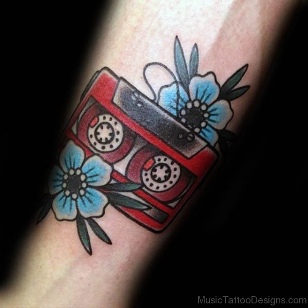 Pretty Flower And Cassette Tattoo