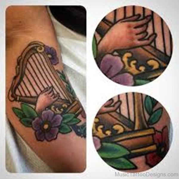 Purple And Harp Tattoo