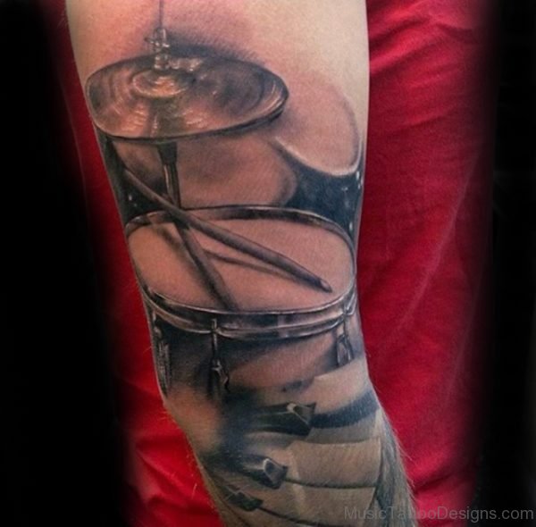 Realistic Drum Set Mens Arm Sleeve Tattoo