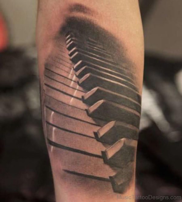 Realistic Grey Piano Keys Tattoo On Forearm