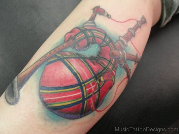 Red Bagpipes Tattoo