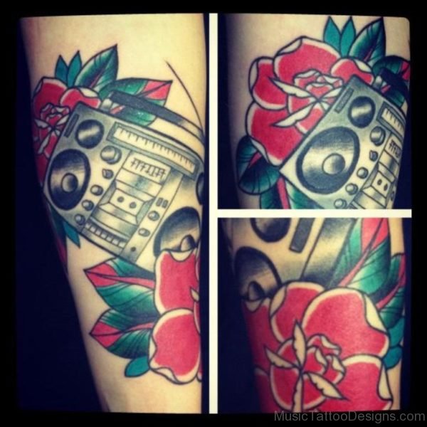 Red Flower and Cassette Tattoo