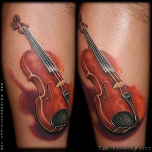 Red Ink Violin Tattoo