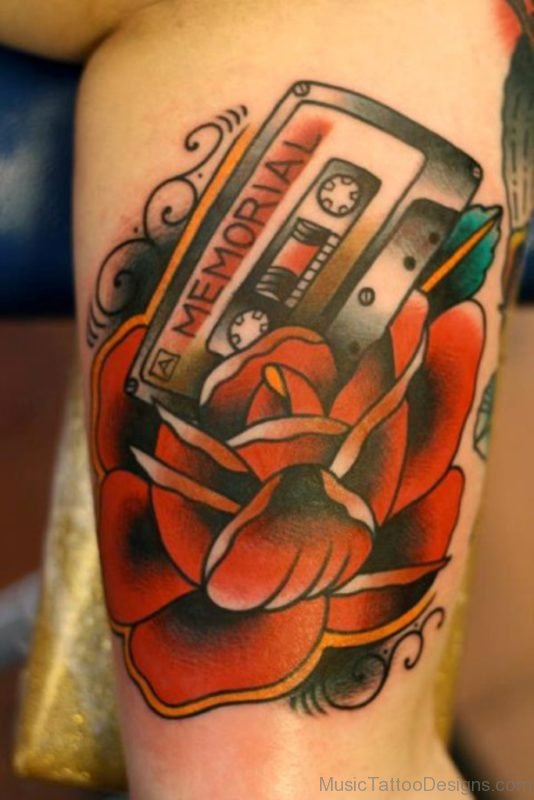 Red Rose And Cassette Tattoo