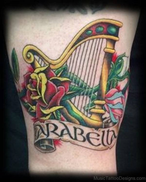 Rose Flower And Harp Tattoo