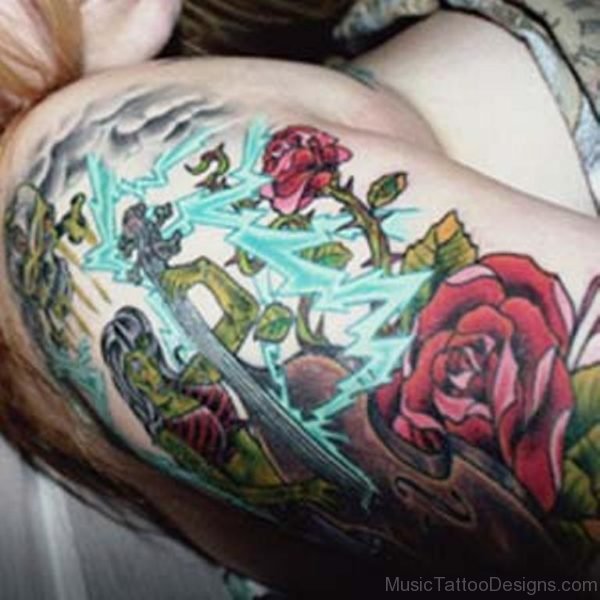 Rose With Cello Tattoo