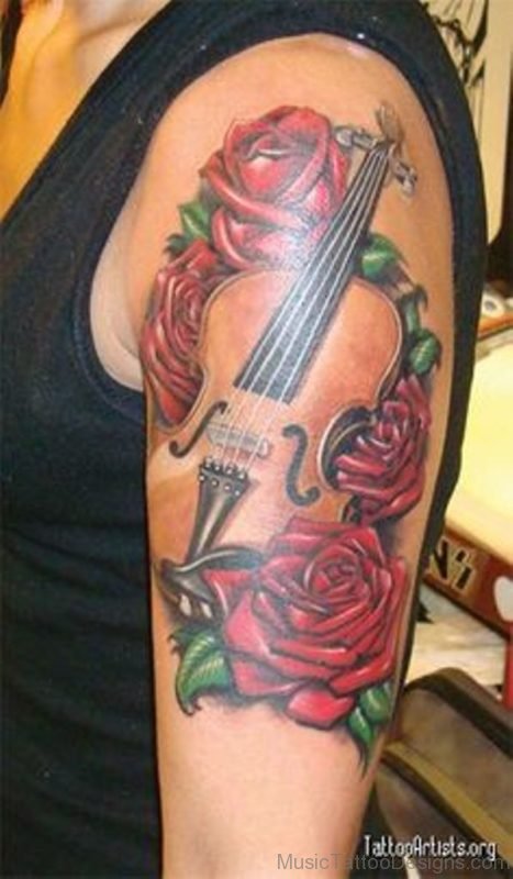 Rose With Violin Tattoo
