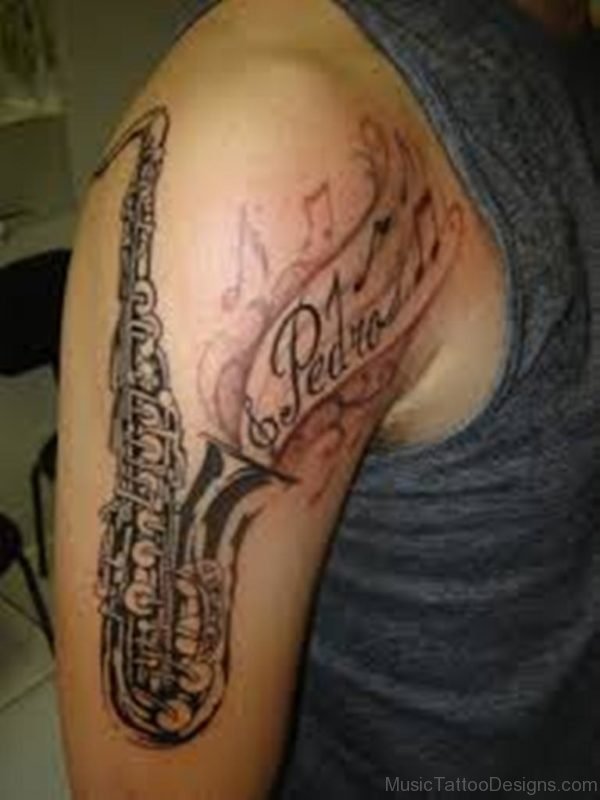 Saxophone Tattoo Design On Bicep