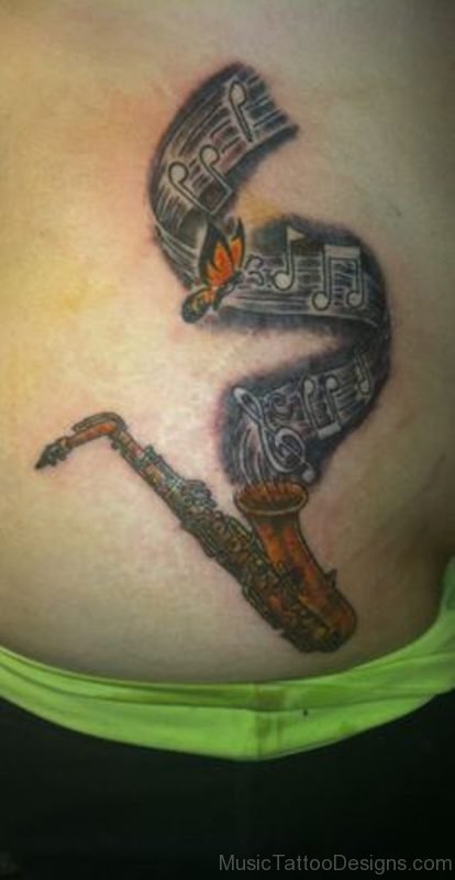Saxophone Tattoo On Waist