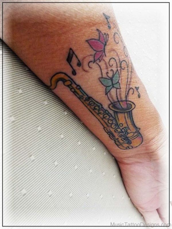 Saxophone Tattoo On Wrist