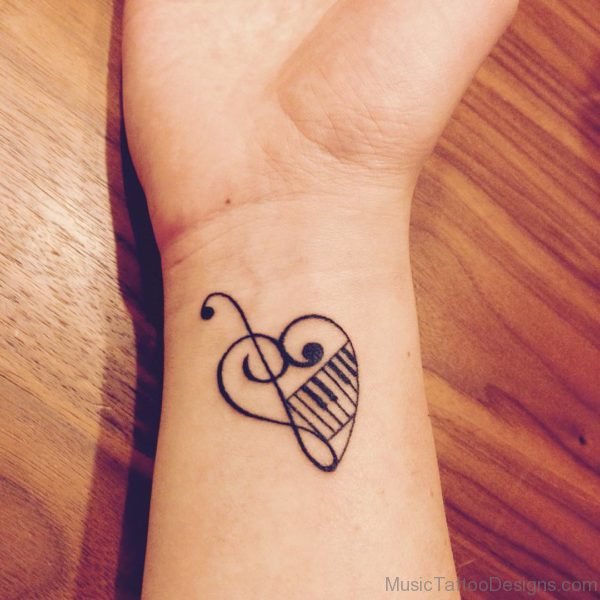 Small Heart Shaped Piano Keys Tattoo On Wrist