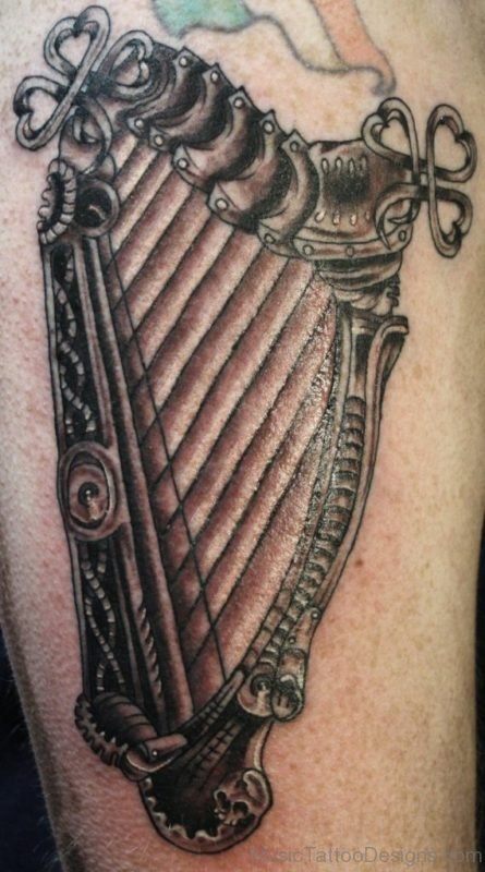 Stylish Harp Tattoo