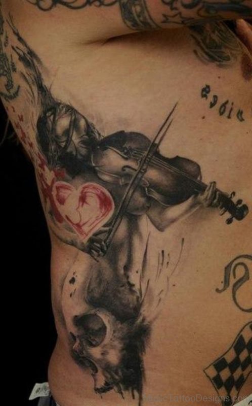 Violin Tattoo Design On Rib