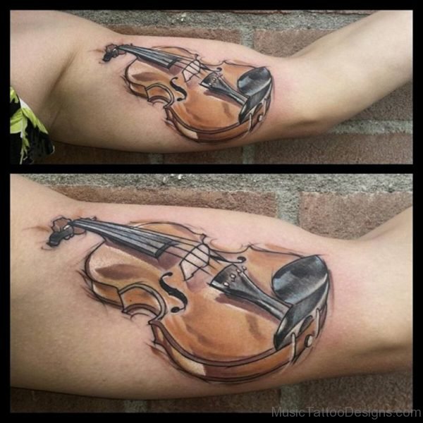 Violin Tattoo On Bicep