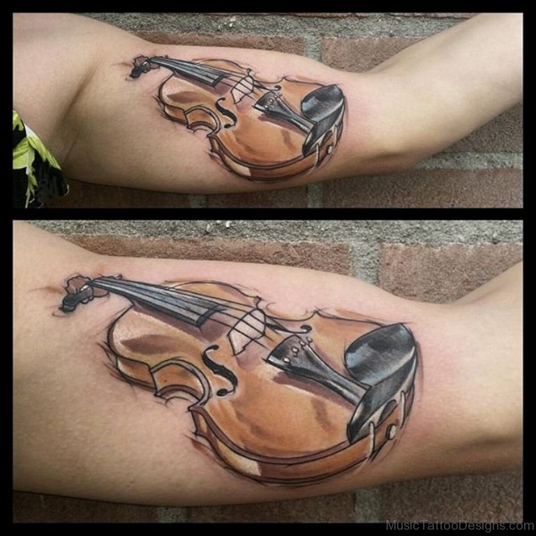 Violin Tattoo On Bicep.
