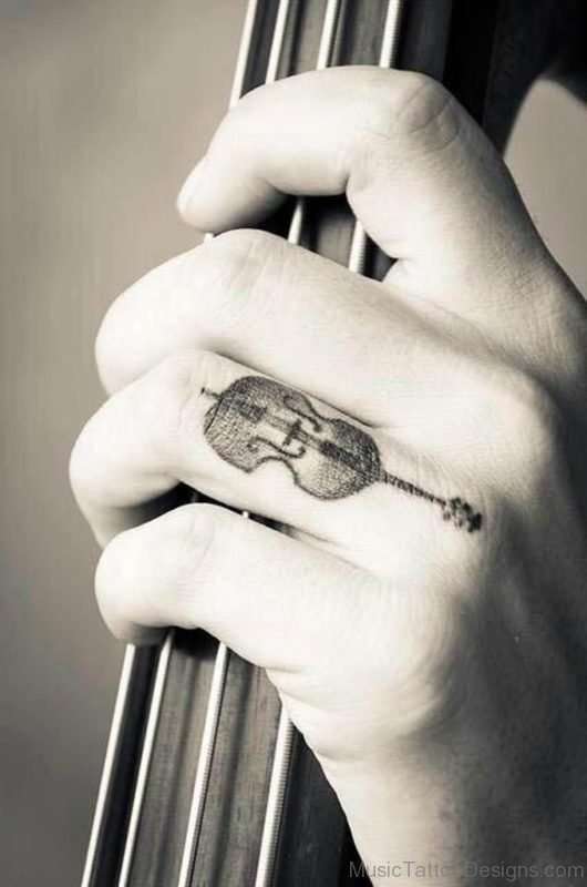 Violin Tattoo On Finger