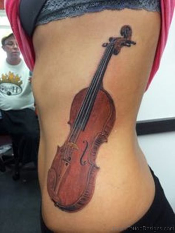 Violin Tattoo On Rib