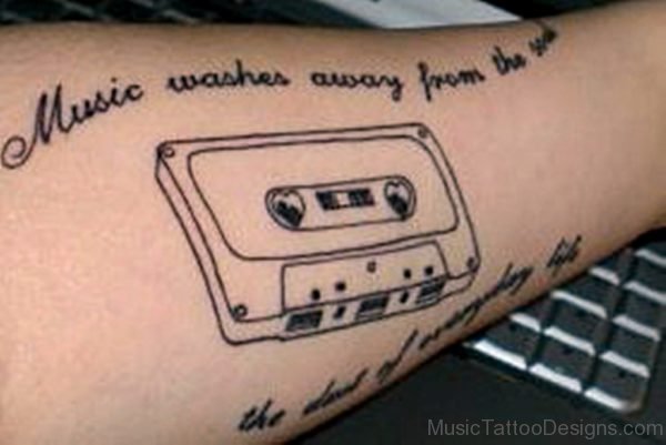 Wording And Cassette Tattoo Image