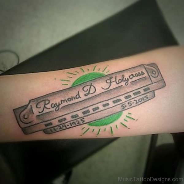 Wording And Harmonica Tattoo