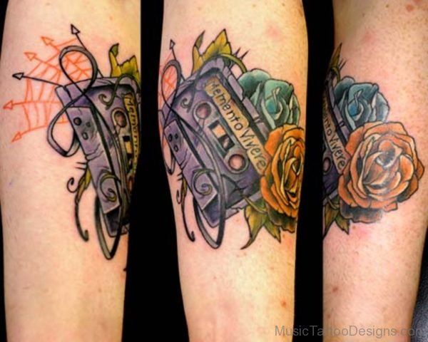 Yellow Flower And Cassette Tattoo