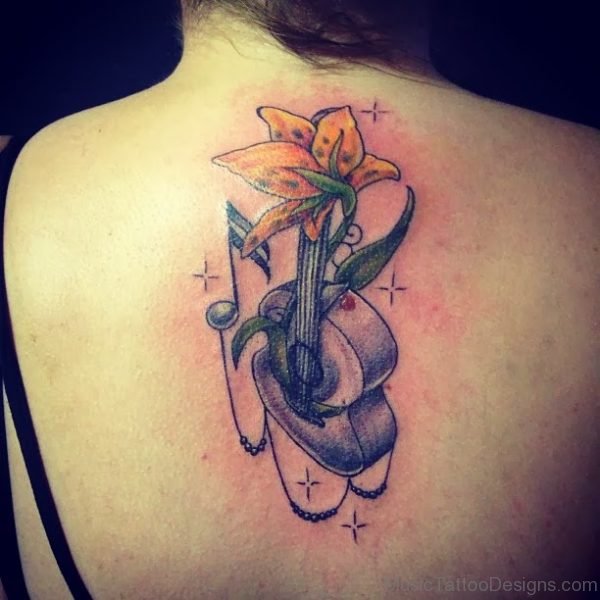 Yellow Flower And Music Note Tattoo