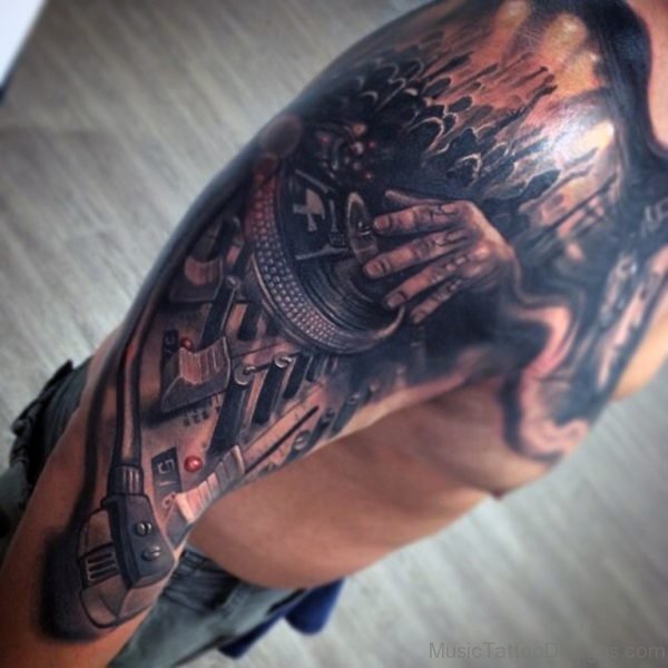 Awesome Grey Ink Music Tattoo