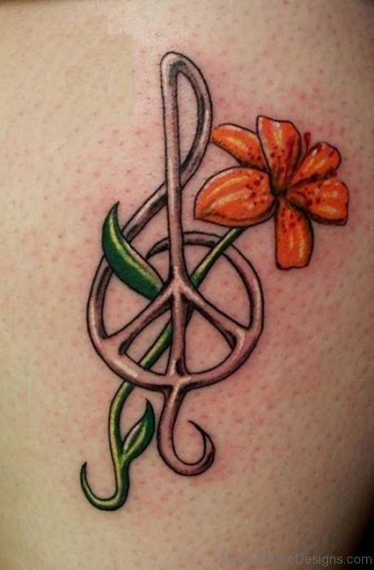 Colored Flower And Music Tattoo