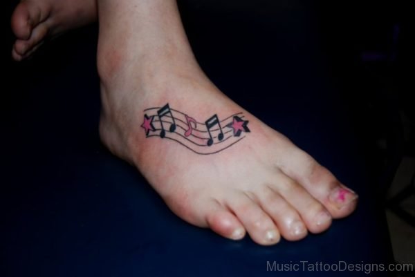 Colored Music Note Tattoo On Foot
