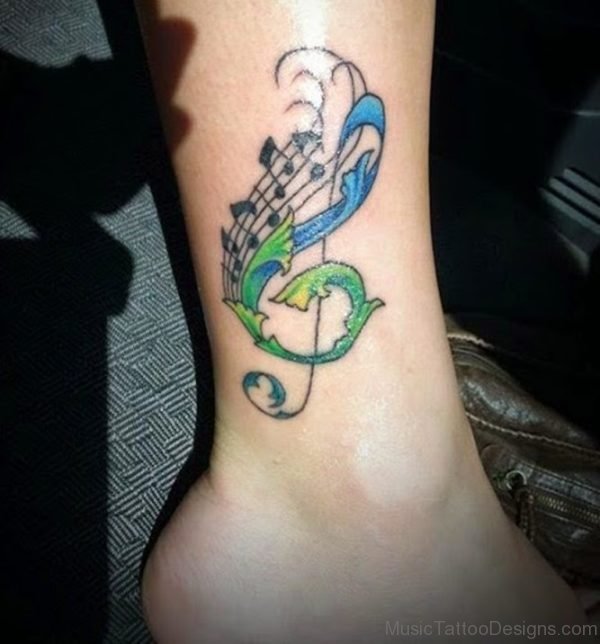 Colored Music Tattoo On Ankle