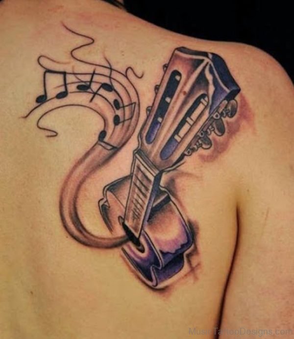Cute Music Tattoo On Back