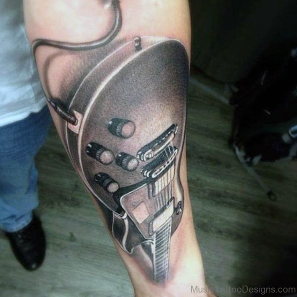 Detailed Guitar Tattoo On Guys Arms