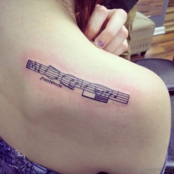 Funky Music Tattoo On Back
