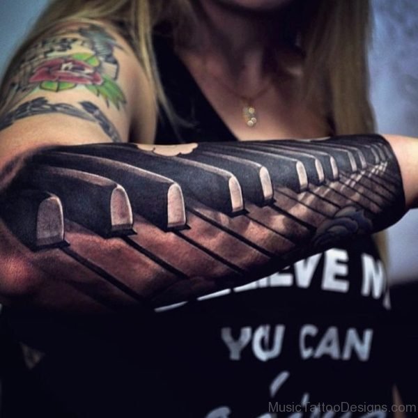Girl Lower Sleeve Nice And Amazing Piano Keys Tattoo Design