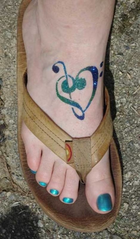 Great Music Heart Tattoo On Foot