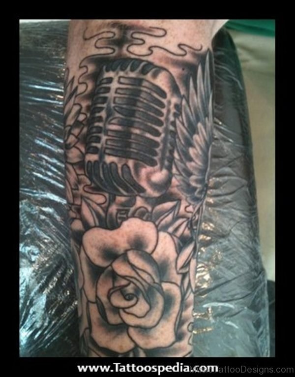Grey Rose And Music Tattoo