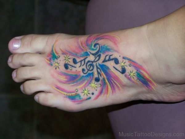 Lovely Colorful Music Tattoo On Foot