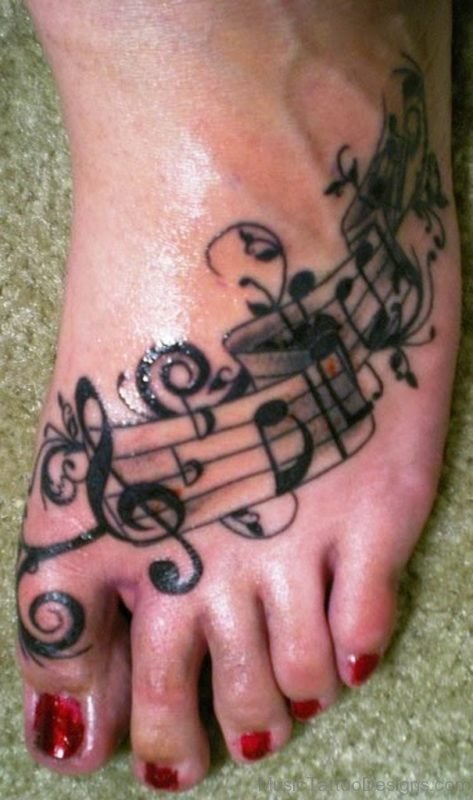 Mind Blowing Music Tattoo On Foot