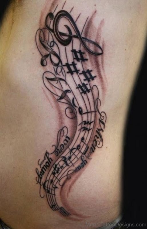 Music Notes Tattoo On Rib